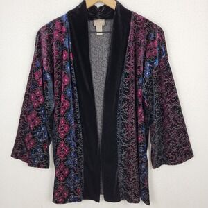 Chico's Burnout Velvet Cardigan Floral Paisley Whimsigoth Fairy Grunge Sz 2